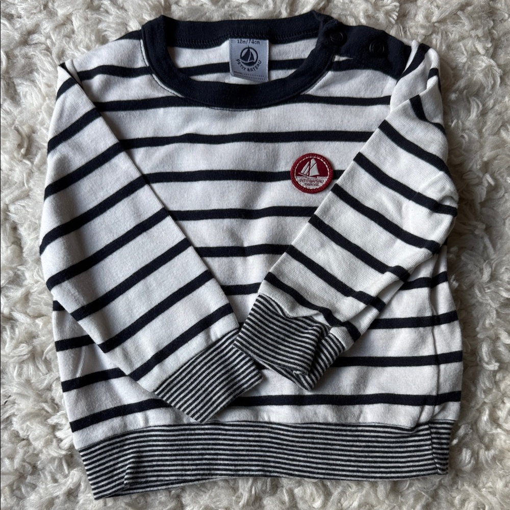 Petit Bateau Navy and White Striped Sweater